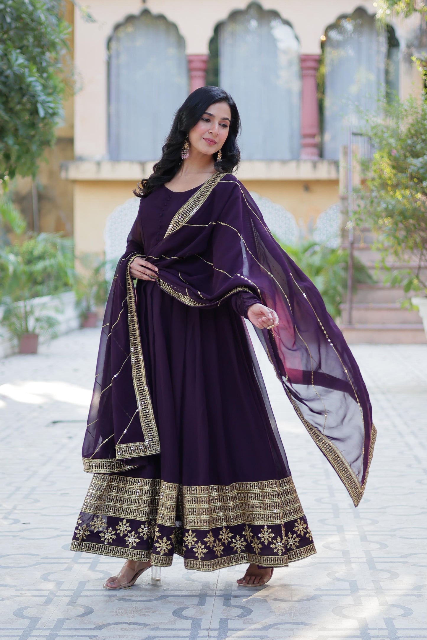 Faux Blooming Gown with Dupatta With Attractive Embroidered work.👗