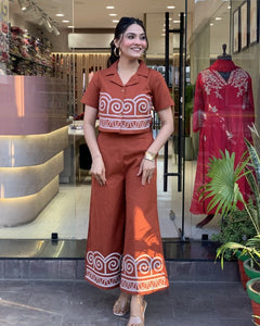 Pure Cotton Shirt Style (With Heavy Embroidery on Front  Front Embroidery on Plazzo)