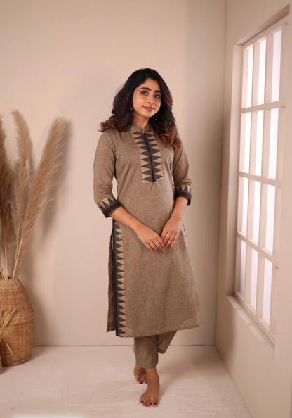 Comfort meets style in this Chettinad soft cotton kurti-pant set. The smooth texture of the fabric,