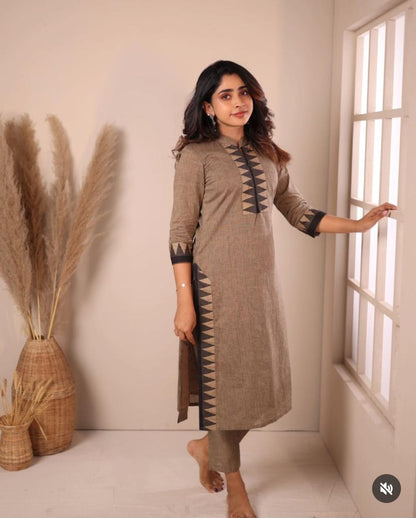 Comfort meets style in this Chettinad soft cotton kurti-pant set. The smooth texture of the fabric,