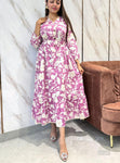 💫Adorn your appearance with this floral printed cotton gown , this gown set is as elegant as it looks!  Adjustable belt given to set fitting as per body shape.
