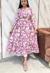 💫Adorn your appearance with this floral printed cotton gown , this gown set is as elegant as it looks!  Adjustable belt given to set fitting as per body shape.