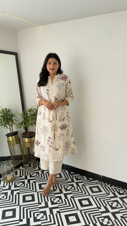 Kurta with plazo Sets-crafted from breathable flax cotton, designed for effortless elegance,(SWCD32)