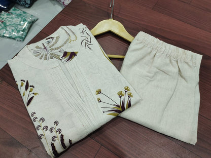 Kurta with plazo Sets-crafted from breathable flax cotton, designed for effortless elegance,(SWCD32)