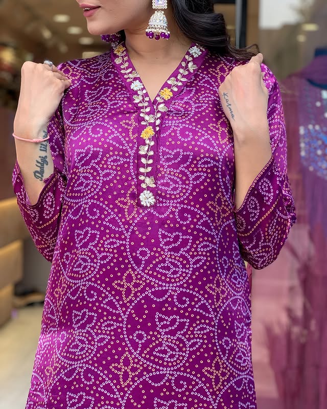 💃🏻Presenting Beautiful Heavy quality Chinon Silk Fabric designer festive wear kurti pant and duppta with Embroidery, Sequence &amp; Zari Work with lining