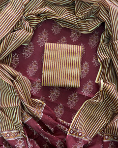 EXCLUSIVE HAND BLOCK PRINT COTTON SUIT SET WITH MULMUL DUPATTA