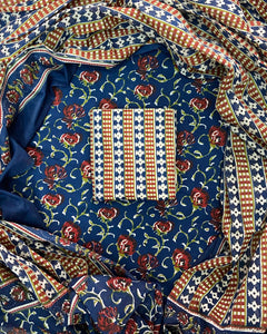 HAND BLOCK PRINT COTTON SUIT SET WITH MULMUL DUPATTA