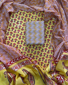HAND BLOCK PRINT COTTON SUIT SET WITH MULMUL DUPATTA