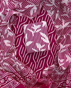 EXCLUSIVE HAND BLOCK PRINT COTTON SUIT SET WITH MULMUL DUPATTA