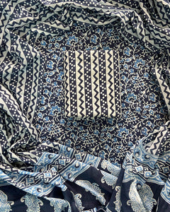 EXCLUSIVE HAND BLOCK PRINT COTTON SUIT SET WITH MULMUL DUPATTA