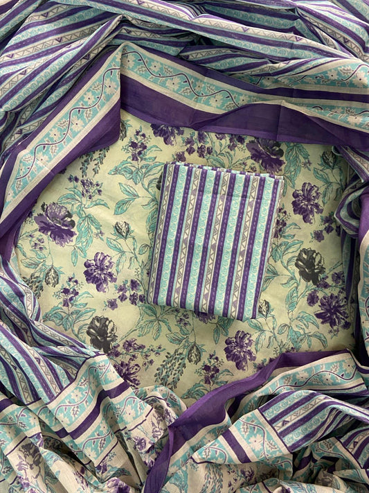 New Hand block printed cotton suit with cotton dupatta