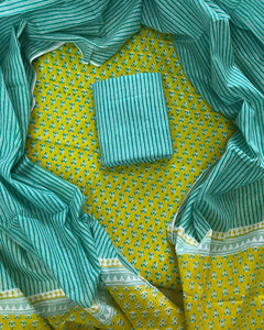HAND BLOCK PRINT COTTON SUIT SET WITH MULMUL DUPATTA