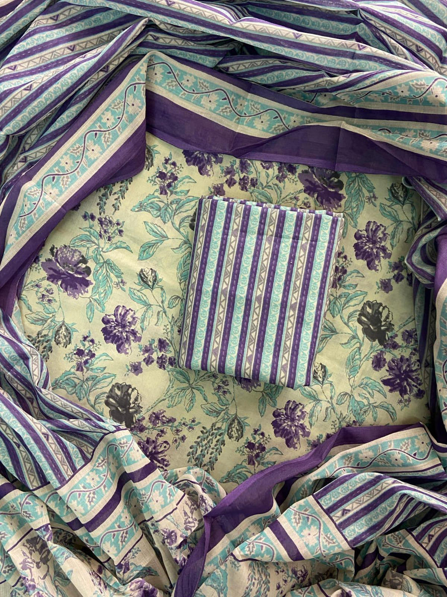 New Hand block printed cotton suit with cotton dupatta