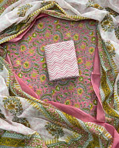 New Hand block printed cotton suit with cotton dupatta