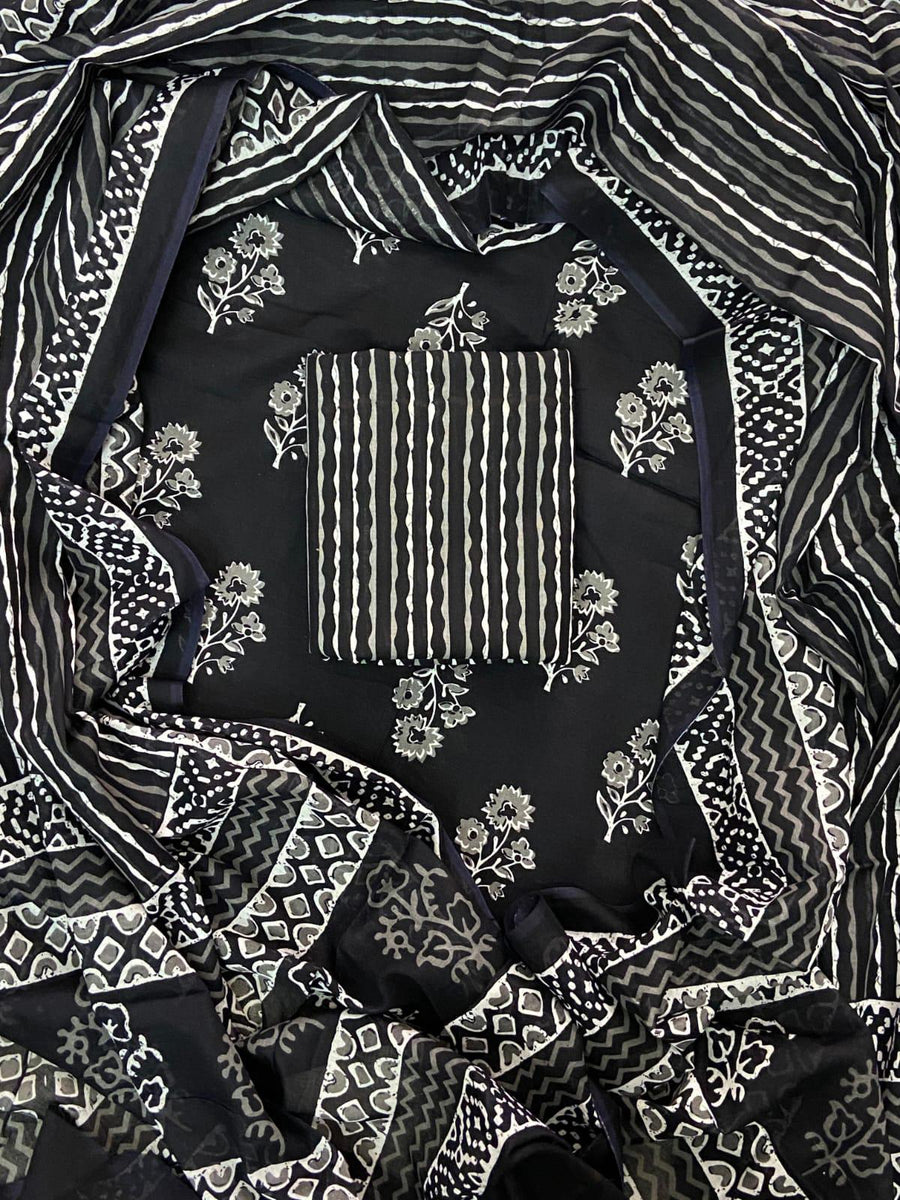 New Hand block printed cotton suit with cotton dupatta