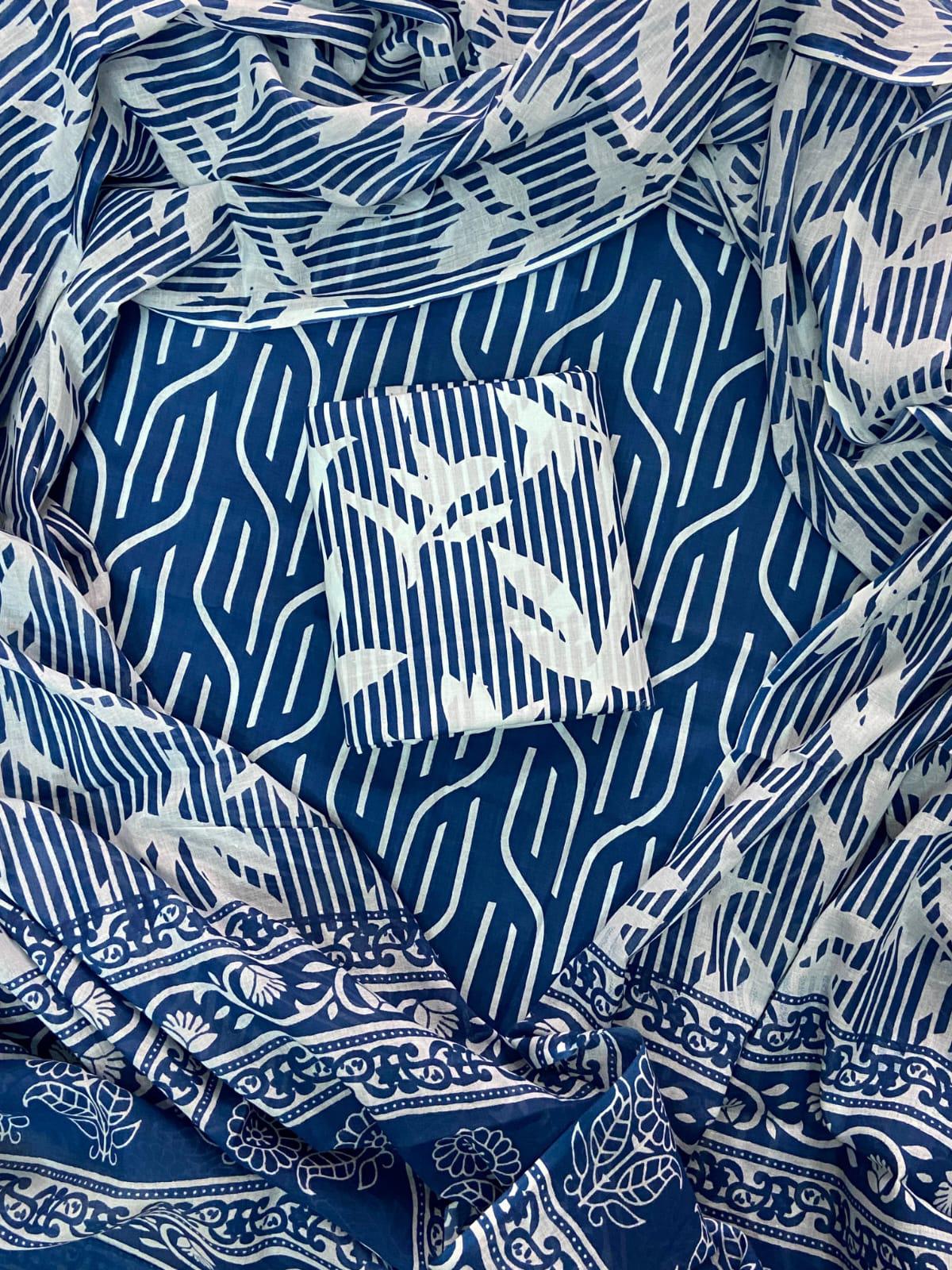 New Hand block printed cotton suit with cotton dupatta