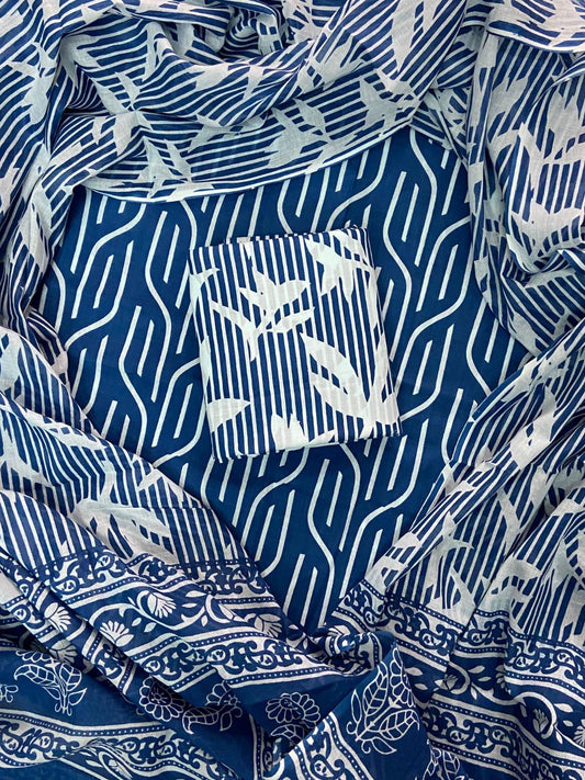 New Hand block printed cotton suit with cotton dupatta