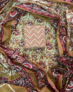 New Hand block printed cotton suit with cotton dupatta