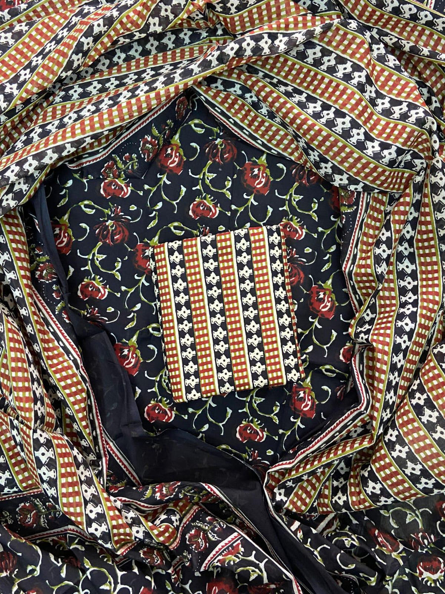 New Hand block printed cotton suit with cotton dupatta