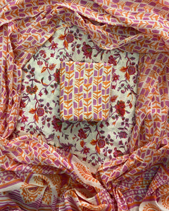 New Hand block printed cotton suit with cotton dupatta