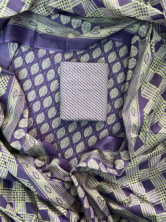 New Hand block printed cotton suit with cotton dupatta