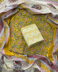Exclusive Hand block printed cotton suit with cotton dupatta