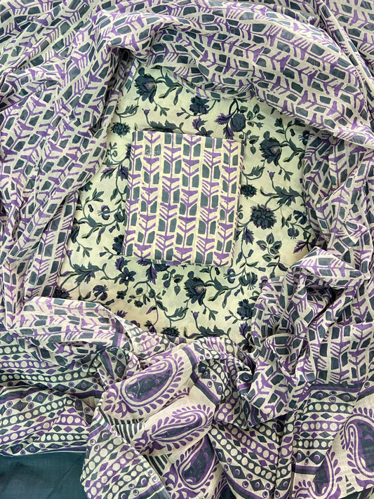 New Hand block printed cotton suit with cotton dupatta