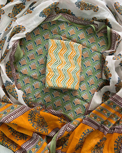 Exclusive Hand block printed cotton suit with cotton dupatta