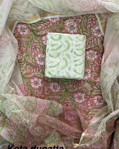 Suits Wala Hand Block Print Cotton Suit Set with Kota Doria Dupatta
