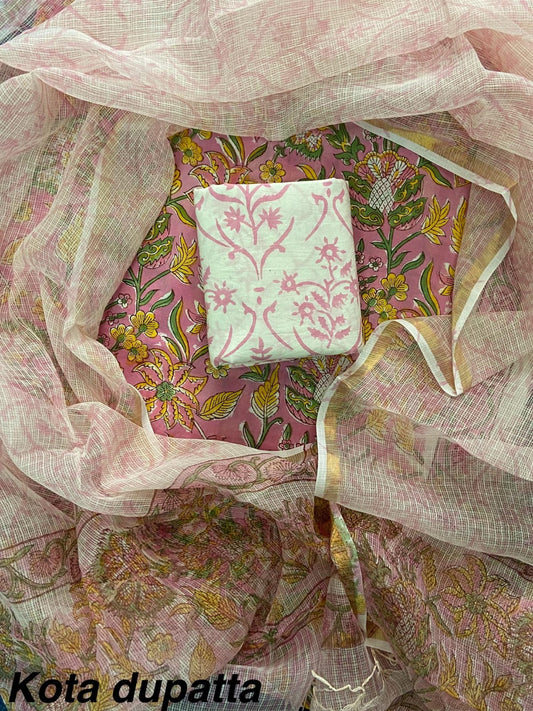 Suits Wala Hand Block Print Cotton Suit Set with Kota Doria Dupatta