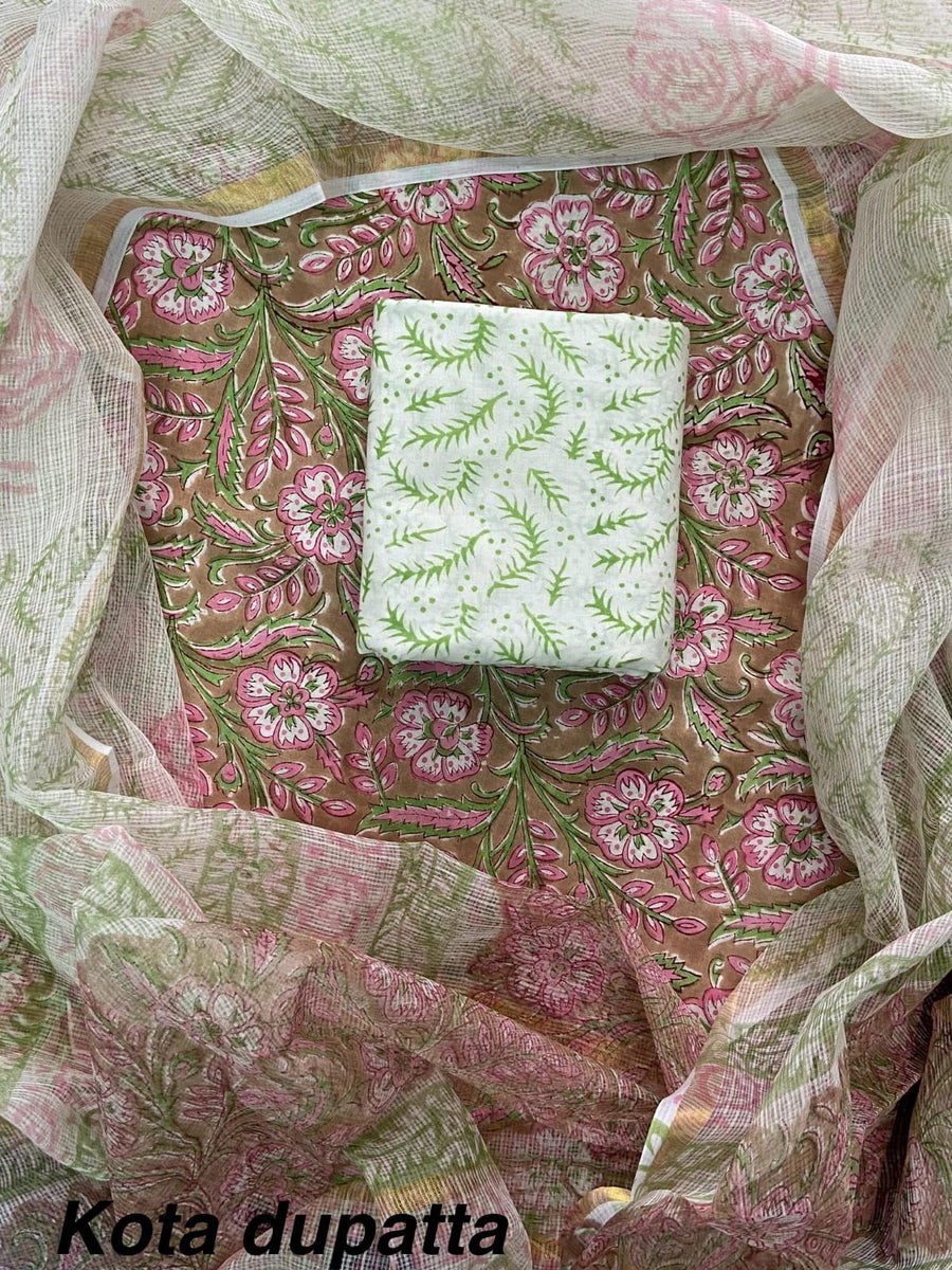 Suits Wala Hand Block Print Cotton Suit Set with Kota Doria Dupatta