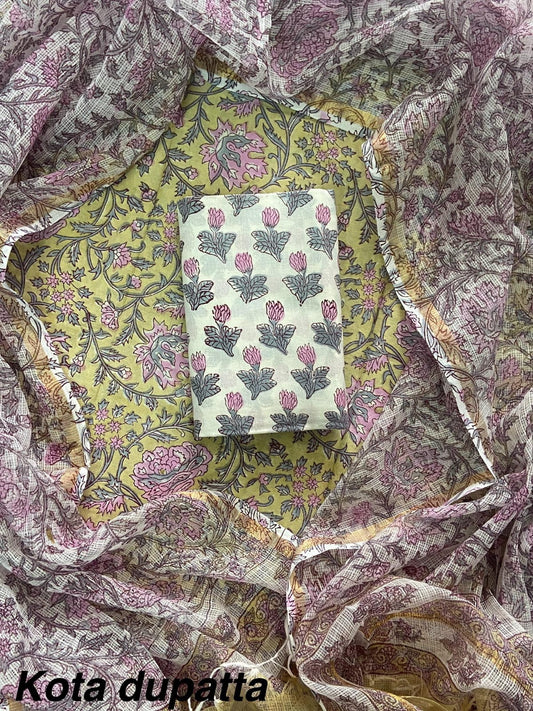 Suits Wala Hand Block Print Cotton Suit Set with Kota Doria Dupatta