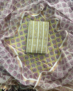 TRADITIOANAL HAND BLOCK PRINT COTTON SUIT SET WITH KOTA DORIA DUPATTA