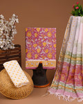 DESIGNER HAND BLOCK PRINT COTTON SUIT SET WITH KOTA DORIA DUPATTA