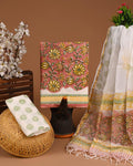 DESIGNER HAND BLOCK PRINT COTTON SUIT SET WITH KOTA DORIA DUPATTA