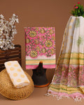 DESIGNER HAND BLOCK PRINT COTTON SUIT SET WITH KOTA DORIA DUPATTA