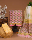 DESIGNER HAND BLOCK PRINT COTTON SUIT SET WITH KOTA DORIA DUPATTA