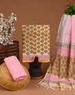 DESIGNER HAND BLOCK PRINT COTTON SUIT SET WITH KOTA DORIA DUPATTA