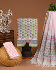 DESIGNER HAND BLOCK PRINT COTTON SUIT SET WITH KOTA DORIA DUPATTA