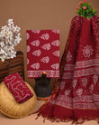 DESIGNER HAND BLOCK PRINT COTTON SUIT SET WITH KOTA DORIA DUPATTA