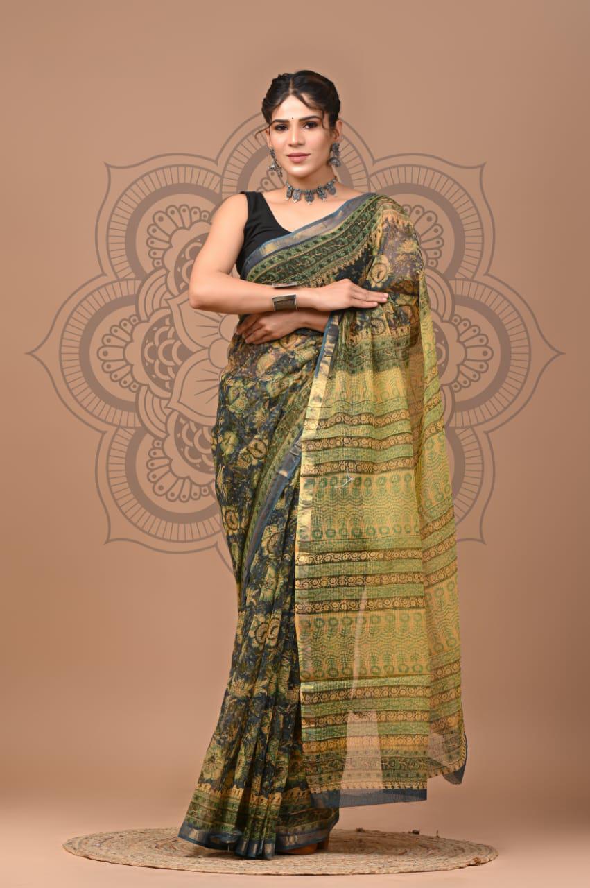 Exclusive hand Block Printed Kota Doria Saree (SWSRKO33)