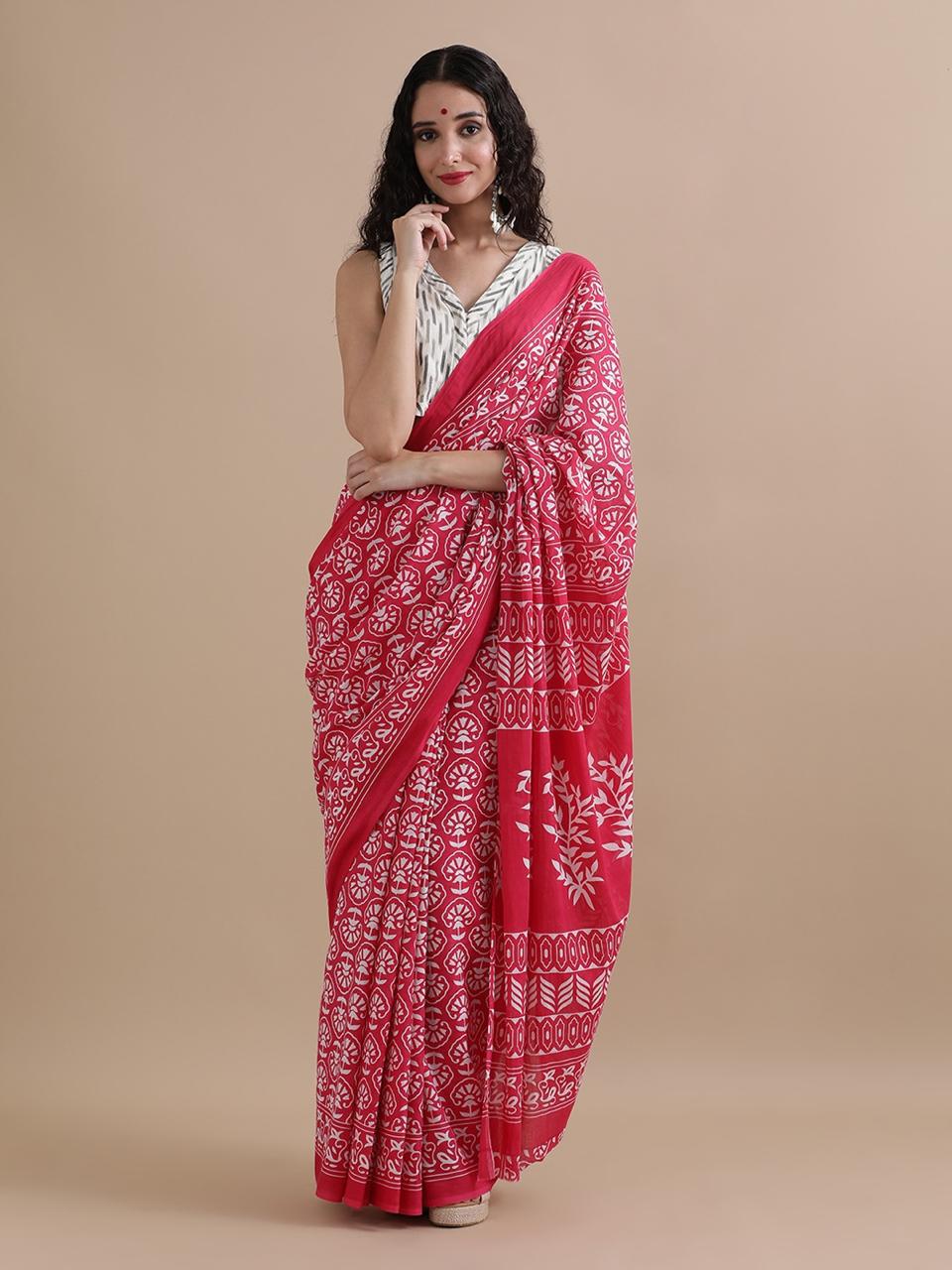 Premium Hand Block Printed Pure Cotton Saree