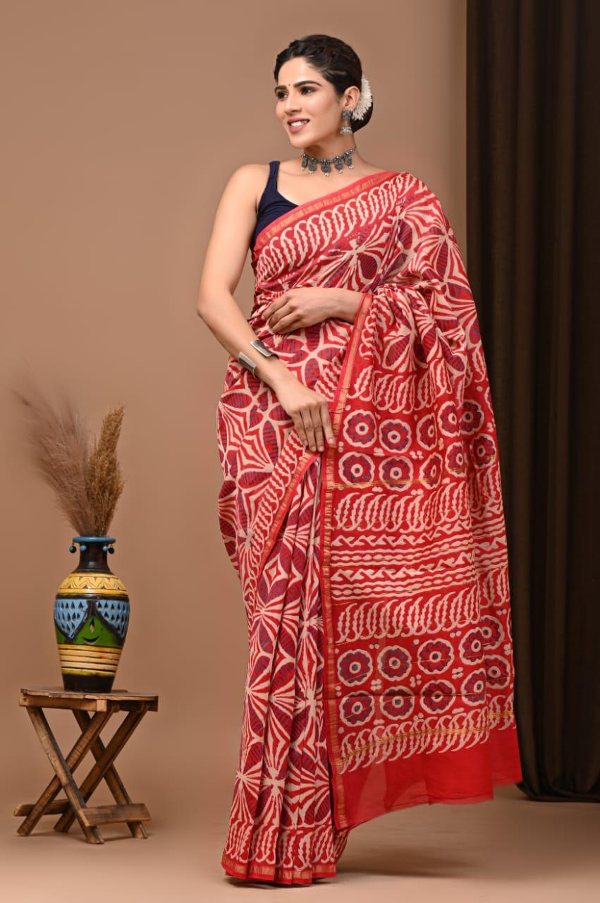 Premium Hand Block Printed Chanderi Silk Saree