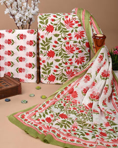 EXCLUSIVE HAND BLOCK PRINT COTTON SUIT SET WITH MULMUL DUPATTA