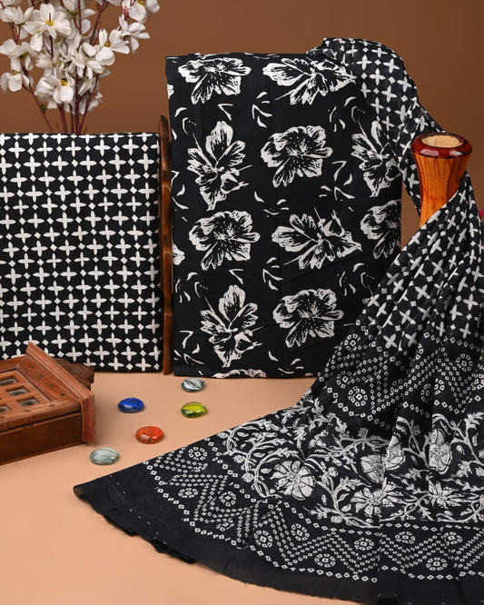 EXCLUSIVE HAND BLOCK PRINT COTTON SUIT SET WITH MULMUL DUPATTA (SWCOTMU40)