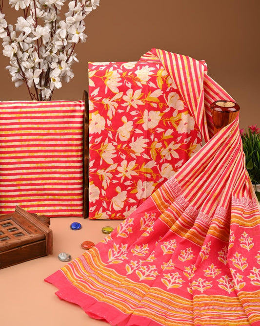 EXCLUSIVE HAND BLOCK PRINT COTTON SUIT SET WITH MULMUL DUPATTA(SWCOTMU38)