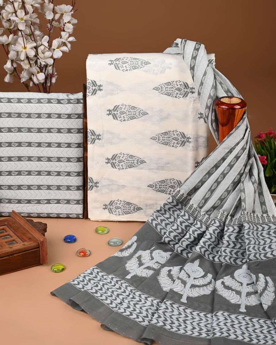 EXCLUSIVE HAND BLOCK PRINT COTTON SUIT SET WITH MULMUL DUPATTA(SWCOTMU15)