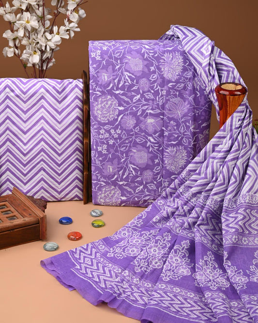 HAND BLOCK PRINT COTTON SUIT SET WITH MULMUL DUPATTA(SWCOTMU01)
