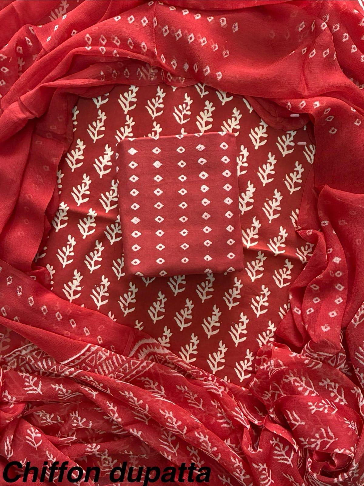 JAAL HAND BLOCK PRINT COTTON SUIT SET WITH CHIFFON DUPATTA(WACFCOTMU153)