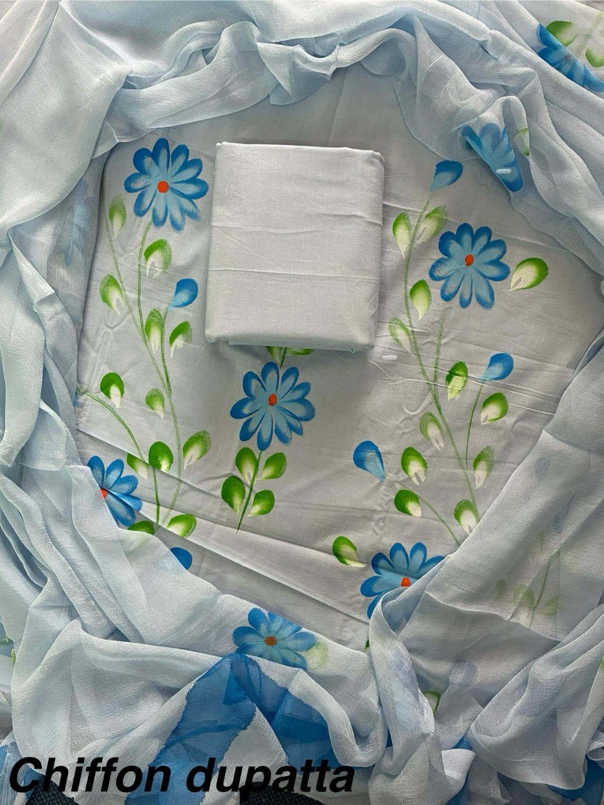 JAAL HAND BLOCK PRINT COTTON SUIT SET WITH CHIFFON DUPATTA(WACFCOTMU154)